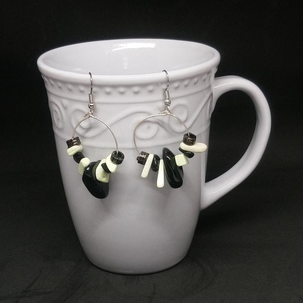 Black and white Gemstone hoop earrings